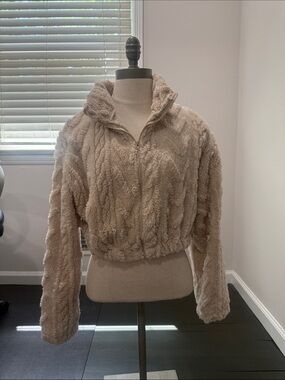 SHEIN Taupe Faux-Shearling Zip Jacket